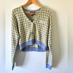 Kickers blue and yellow checkered cardigan/jumper